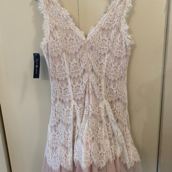 Betsy & Adam Pink and Cream Lace Dress Layered NEW - Picture 2 of 3